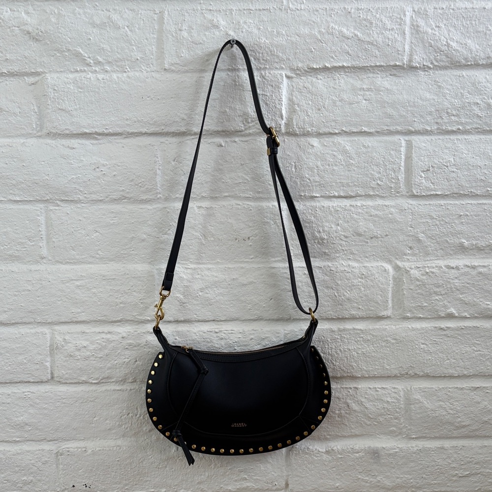 Black Studded Crescent Shoulder Bag - Unknown Brand